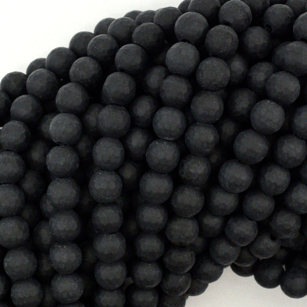 Matte Faceted Black Onyx Round Beads Gemstone 15" Strand 4mm 6mm 8mm 10mm 12mm