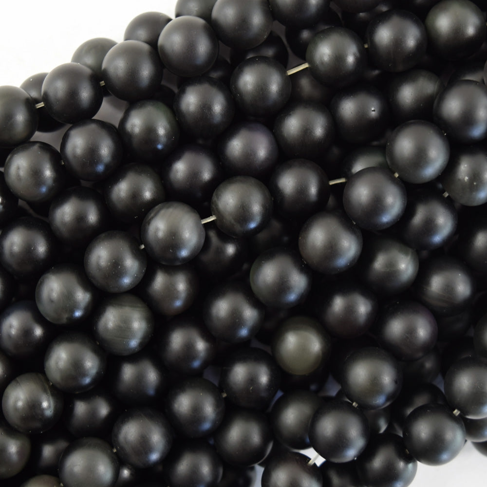 Natural Matte Rainbow Black Obsidian Round Beads Gemstone 15" Strand 6mm 8mm 10mm