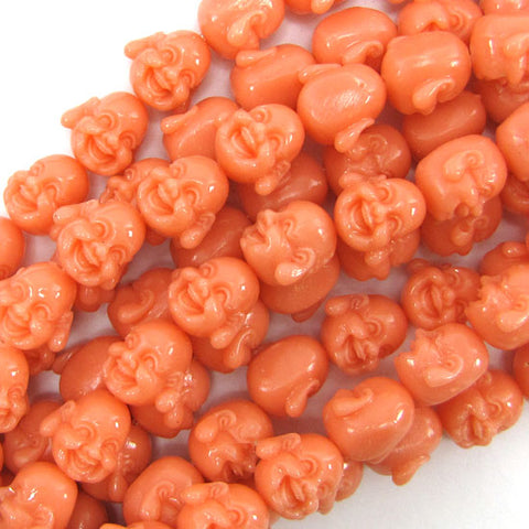 16mm synthetic coral carved buddha beads 12" strand 20 pcs pink