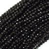 Natural Faceted Black Obsidian Round Beads 15