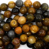 10mm faceted petrified wood agate round beads 15