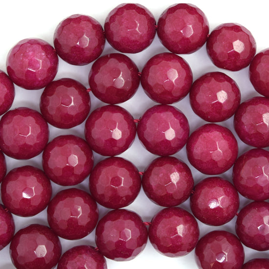 Faceted Ruby Red Jade Round Beads Gemstone 15" Strand 4mm 6mm 8mm 10mm