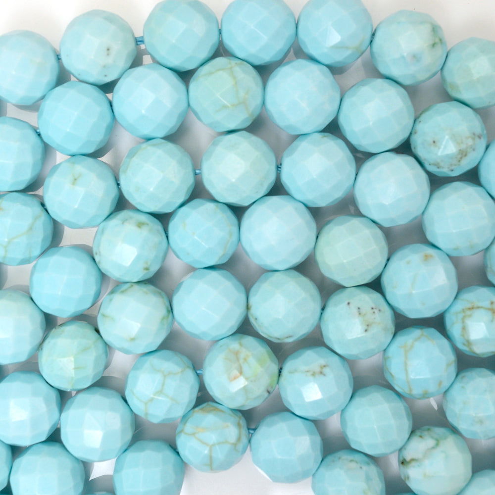 Faceted Cream Blue Turquoise Round Beads 15.5" Strand 4mm 6mm 8mm 10mm 12mm