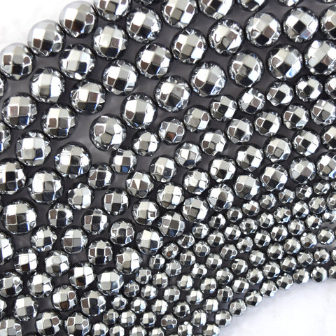 Silver Hematite Round Beads Gemstone 15" Strand 4mm 6mm 8mm 10mm