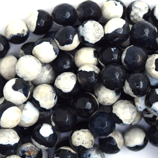 Faceted Black White Agate Round Beads Gemstone 14.5" Strand 6mm 8mm 10mm 12mm