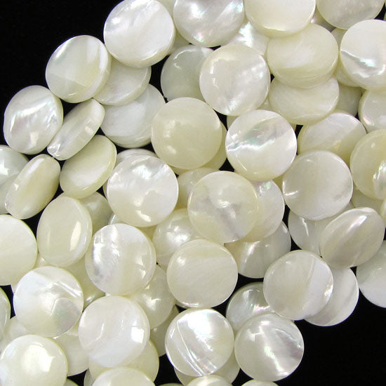 White Mother Of Pearl MOP Coin Beads Gemstone 15.5" Strand 10mm 15mm 20mm
