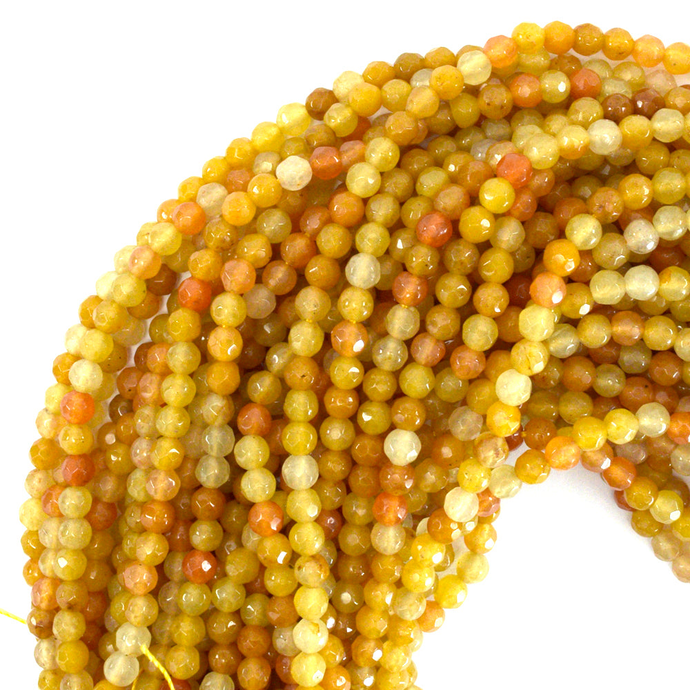 Natural Faceted Yellow Jade Round Beads 15" Strand 4mm 6mm 8mm 10mm 12mm