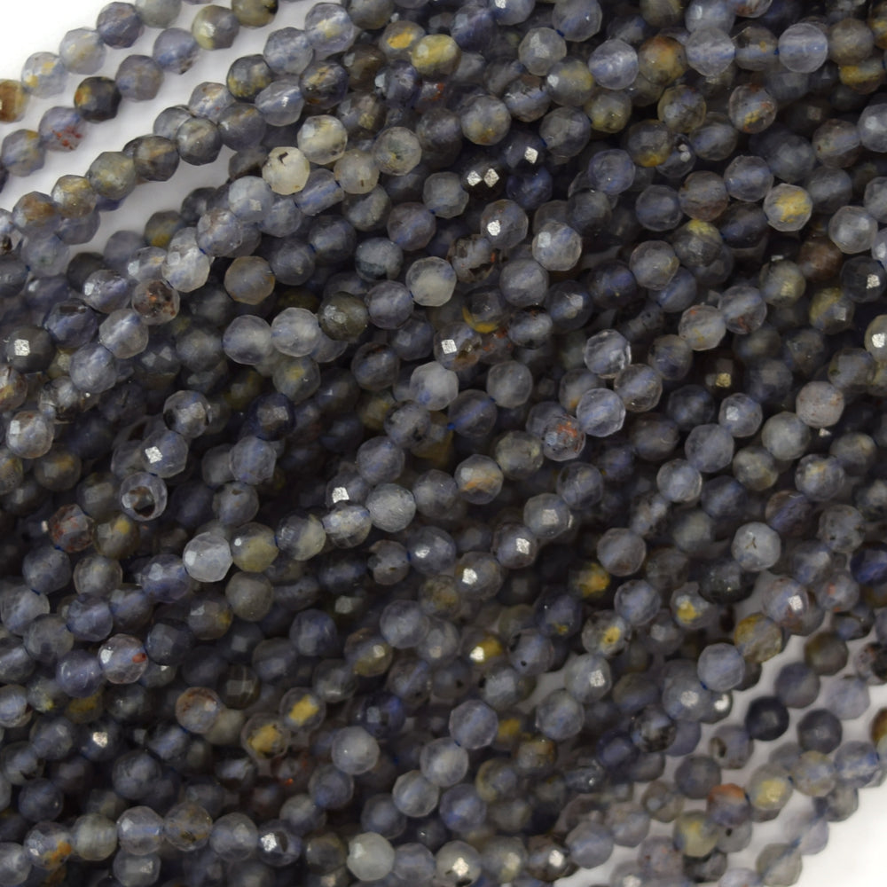 3mm natural faceted blue iolite round beads 15.5" strand