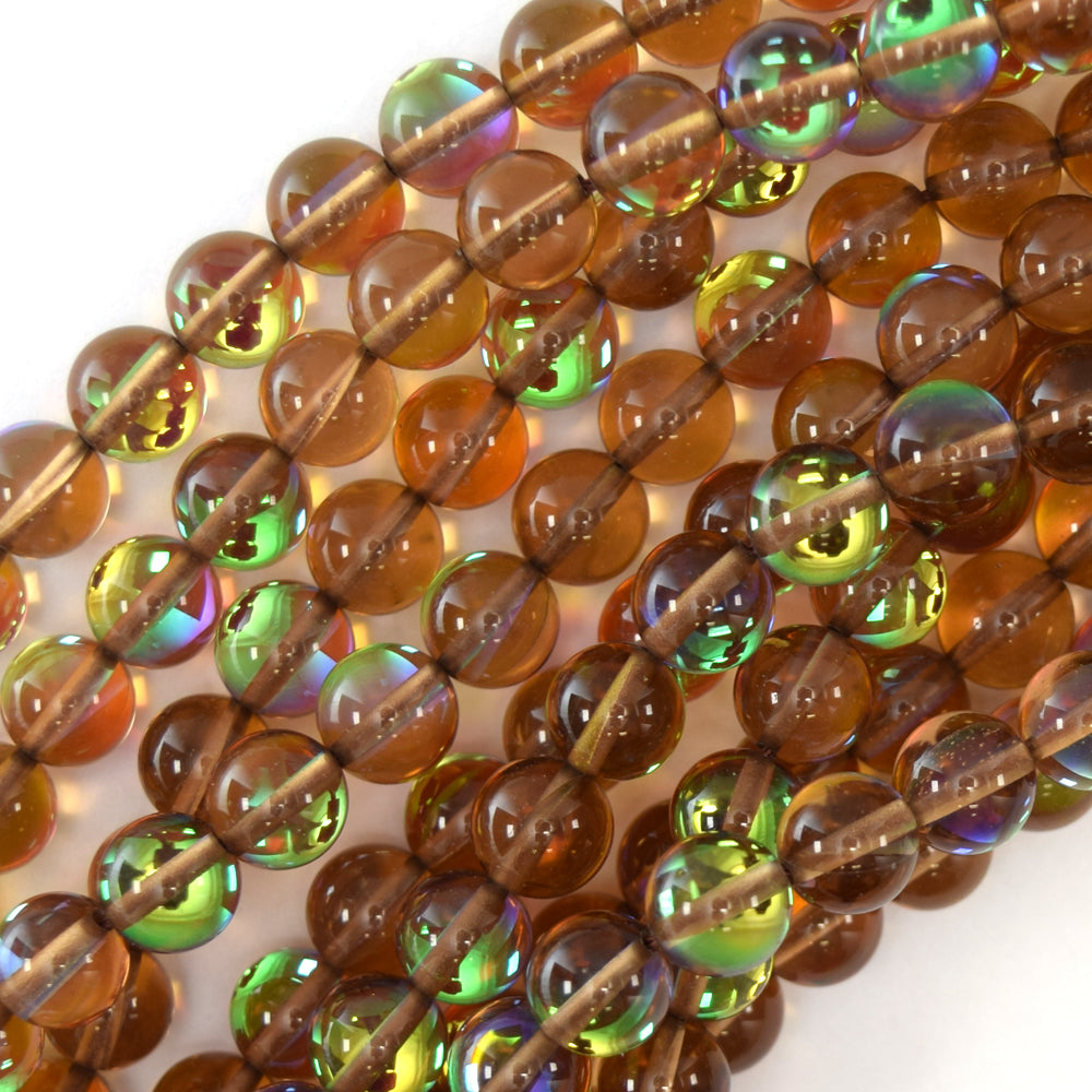 Brown Mystic Aura Quartz Round Beads Gemstone 15" Strand 6mm 8mm 10mm