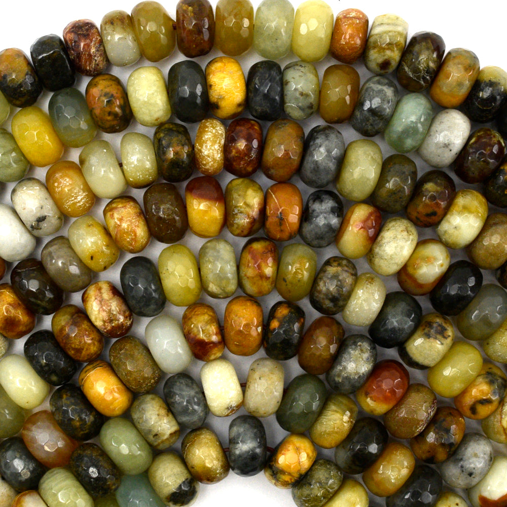 Natural Faceted Flower Jade Rondelle Button Beads 15" Strand 6mm 8mm 10mm