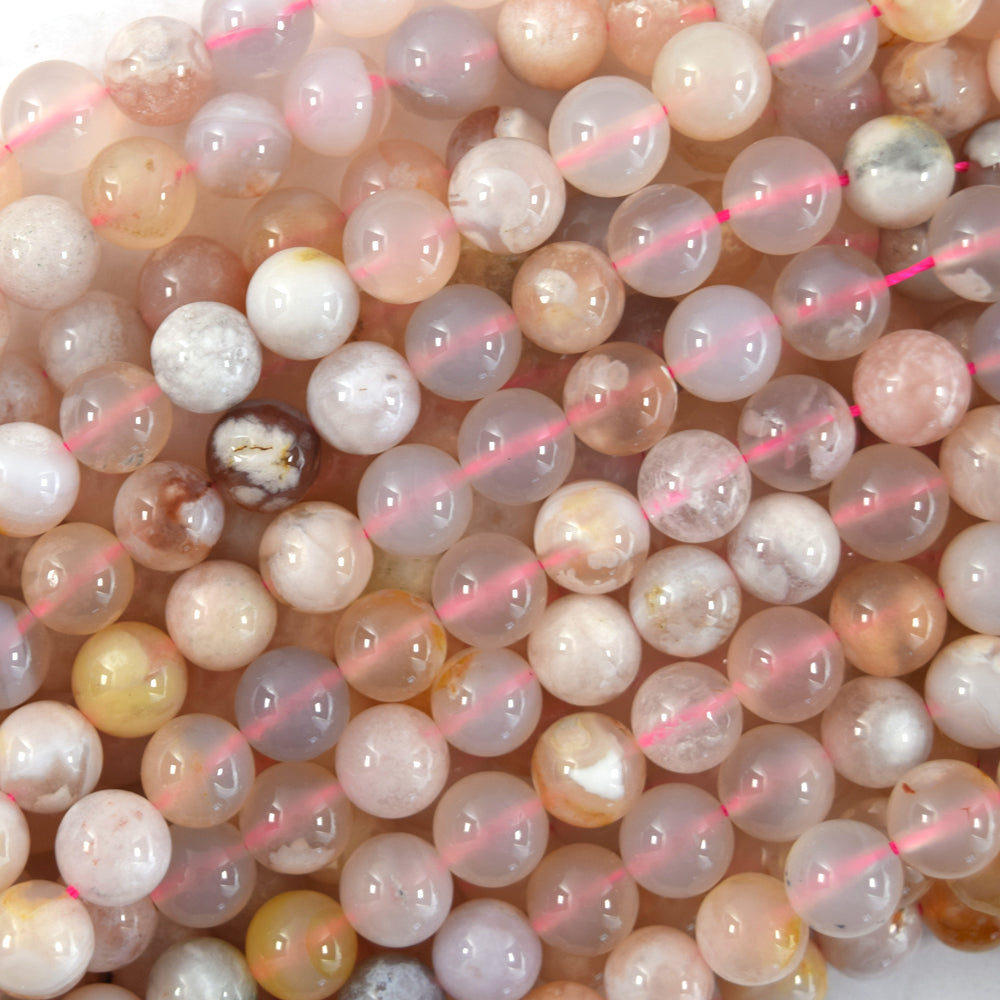 Natural Peach Cherry Blossom Sakura Agate Round Beads 15" 6mm 8mm 10mm S1