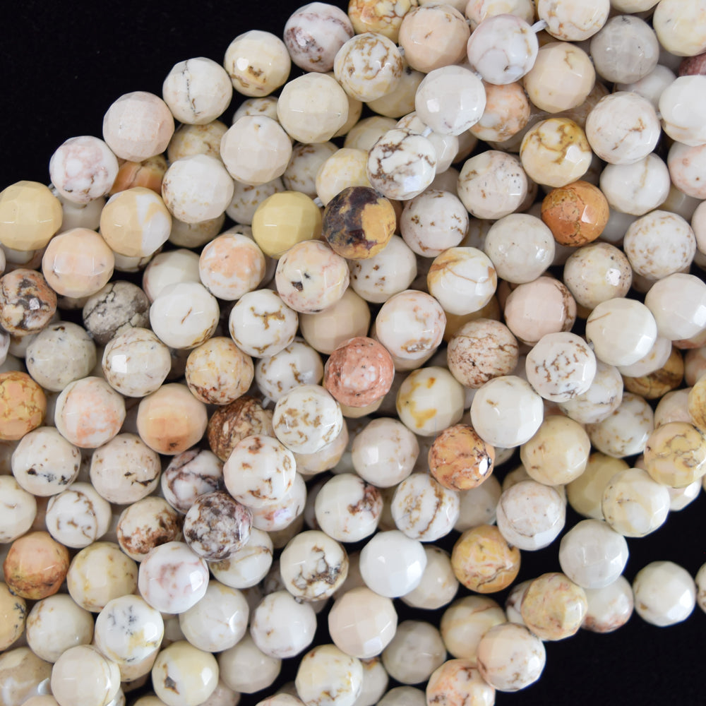 Faceted Brown White Turquoise Round Beads 15.5" Strand 4mm 6mm 8mm 10mm 12mm