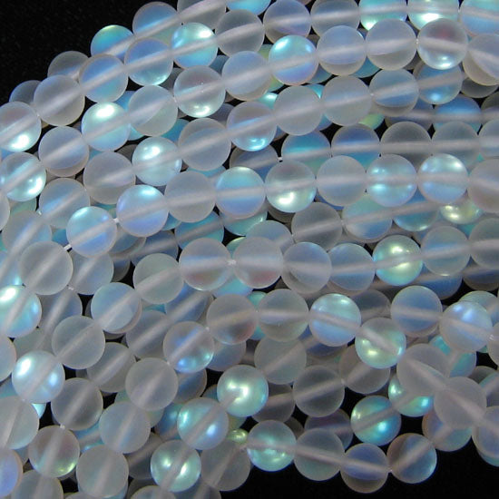 Matte White Mystic Aura Quartz Round Beads Gemstone 15" Strand 6mm 8mm 10mm 12mm