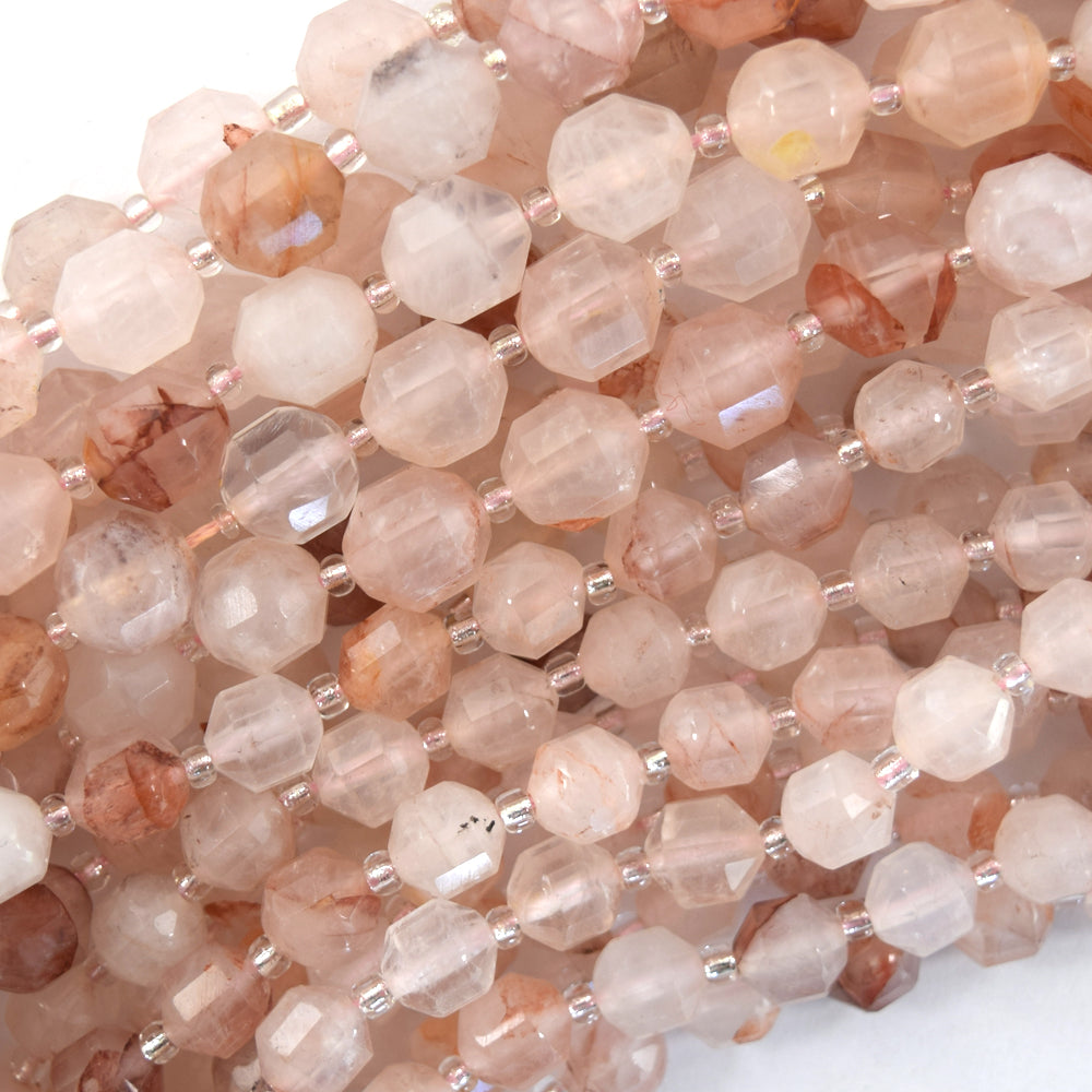 Natural Pink Crystal Quartz Prism Double Point Cut Faceted Beads 15.5" 8mm 10mm
