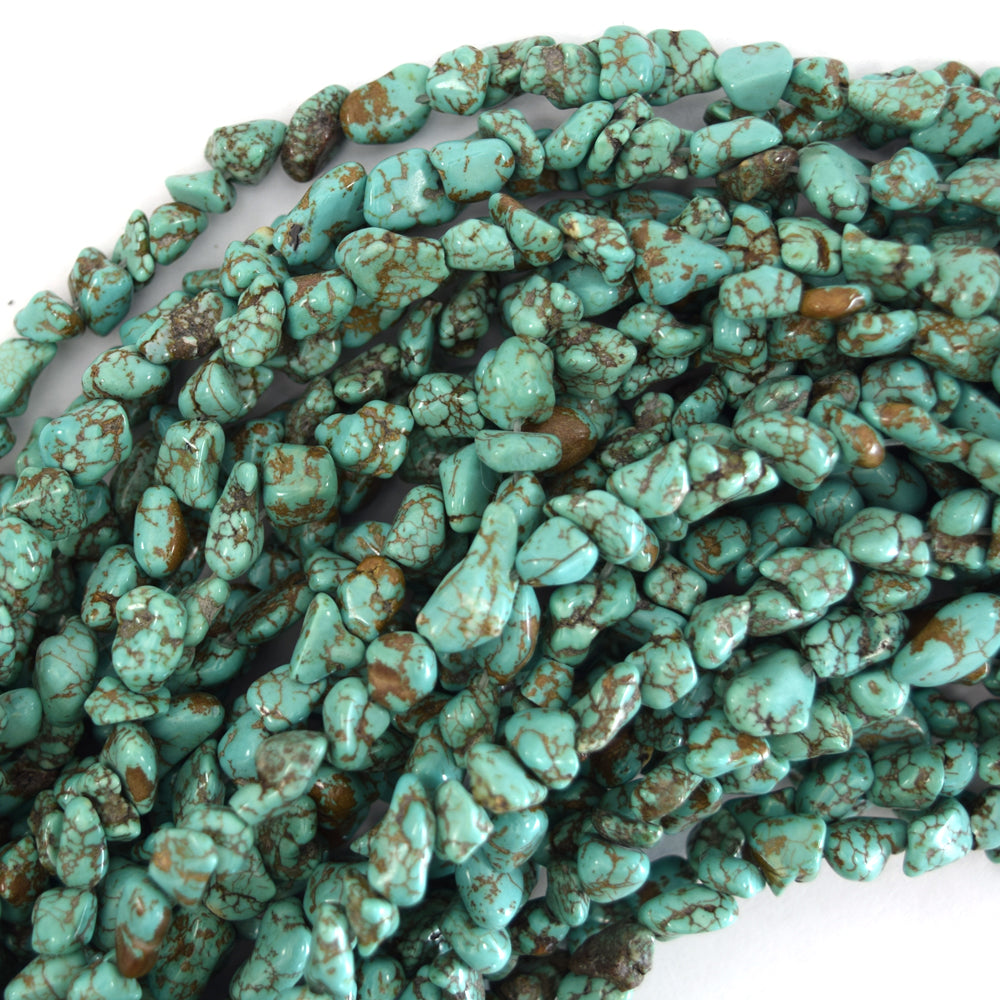 8mm - 10mm green turquoise pebble nugget beads 15.5" strand