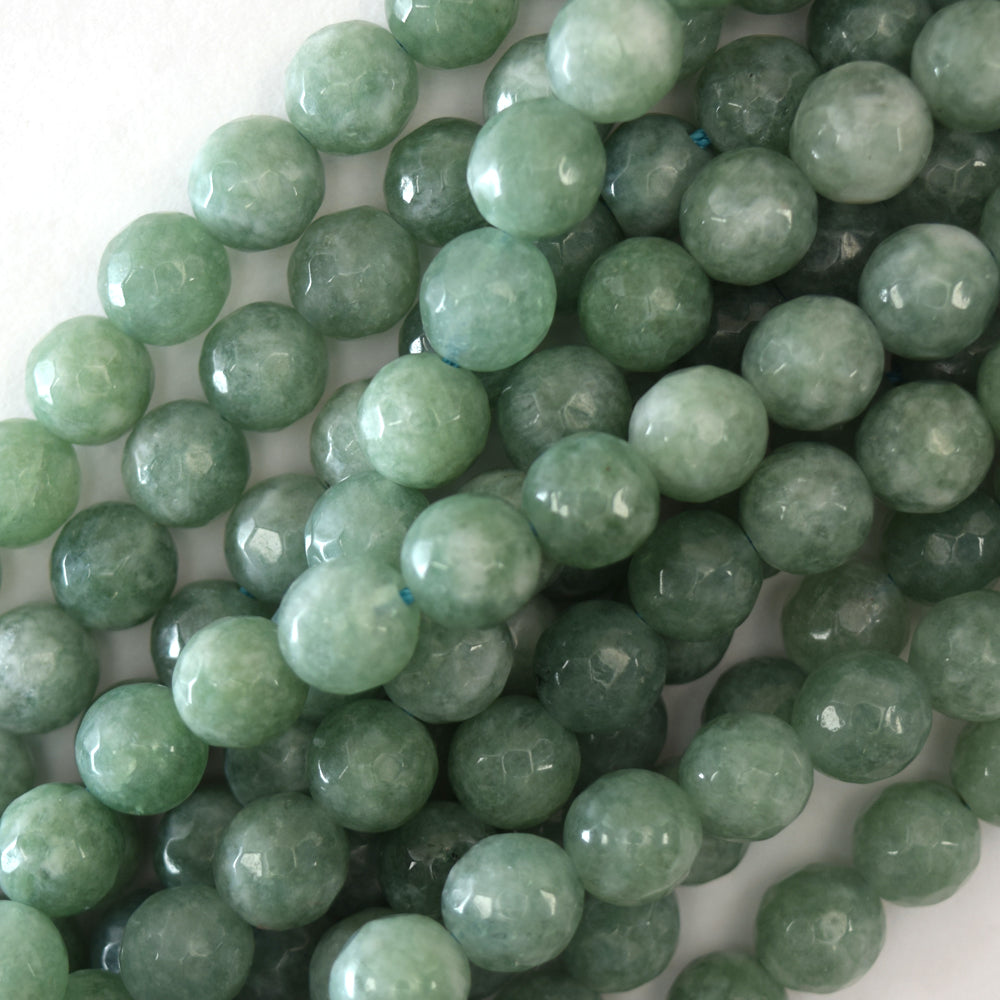 Faceted Burma Colored Jade Round Beads Gemstone 15" Strand 6mm 8mm 10mm