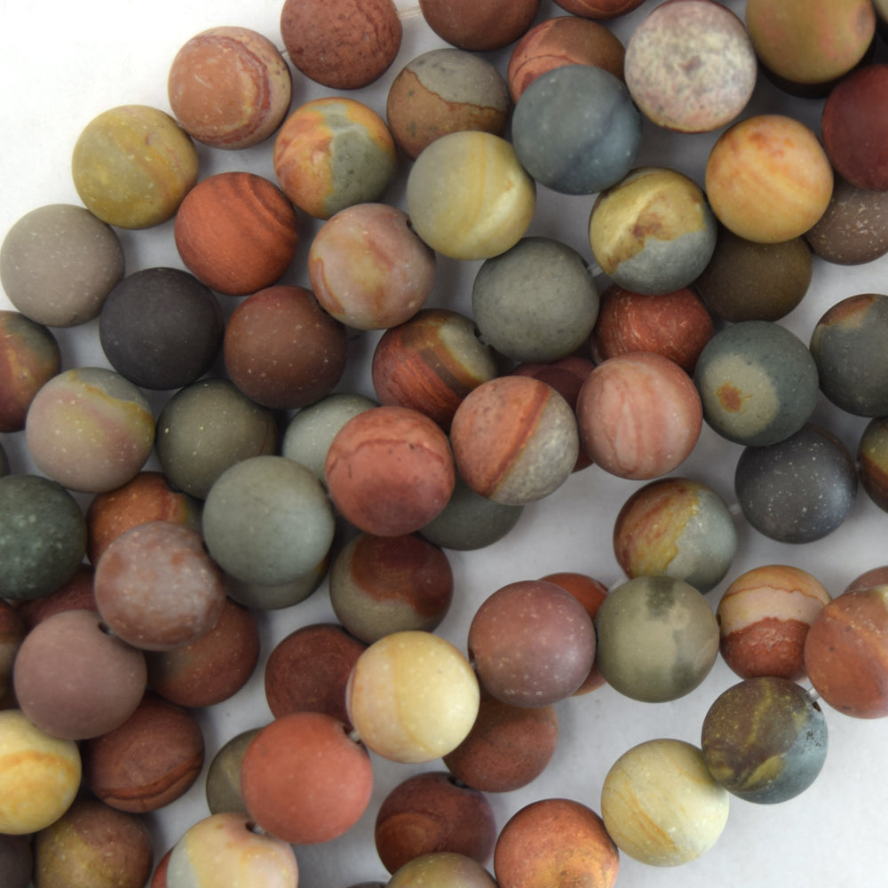 Matte Landscape Polychrome Picture Jasper Round Beads 15.5" Strand 6mm 8mm 10mm 12mm