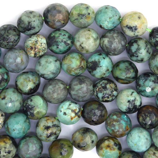 Natural Faceted African Turquoise Round Beads 15" Strand 4mm 6mm 8mm 10mm 12mm