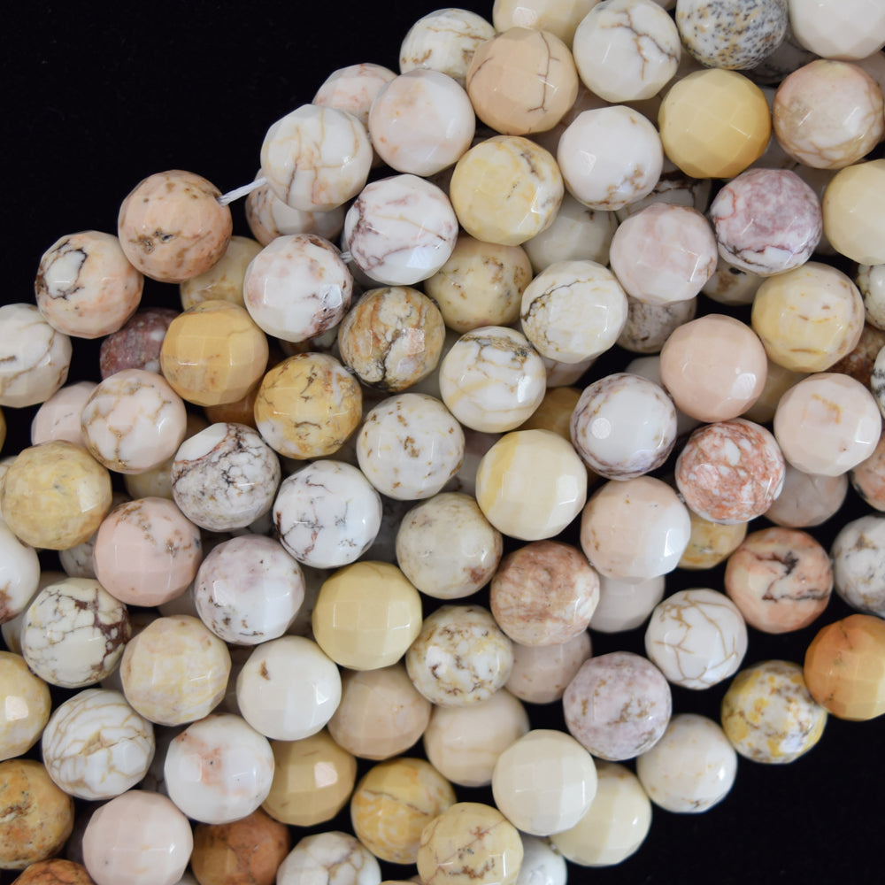Faceted Brown White Turquoise Round Beads 15.5" Strand 4mm 6mm 8mm 10mm 12mm