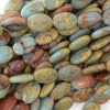 14mm natural brown blue snake skin jasper flat oval beads 15