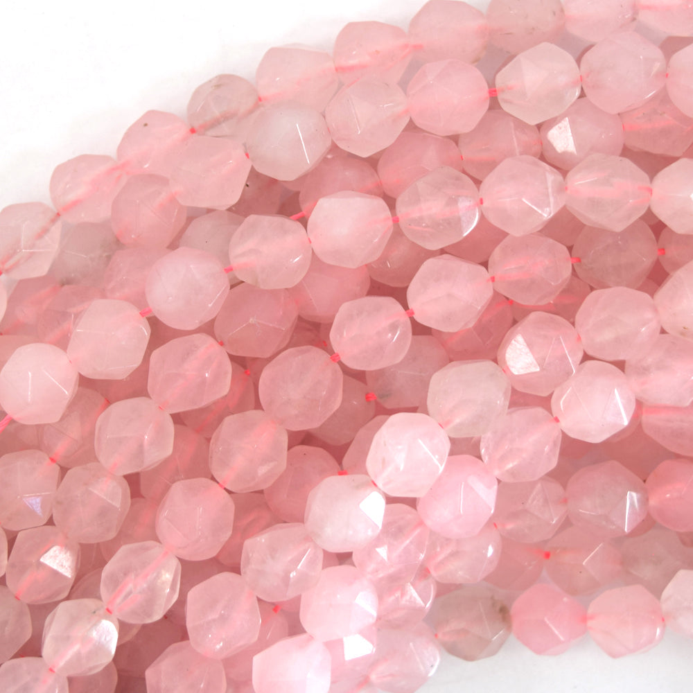 Star Cut Faceted Pink Rose Quartz Round Beads 14.5" Diamond Cut 6mm 8mm 10mm