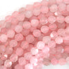 Star Cut Faceted Pink Rose Quartz Round Beads 14.5