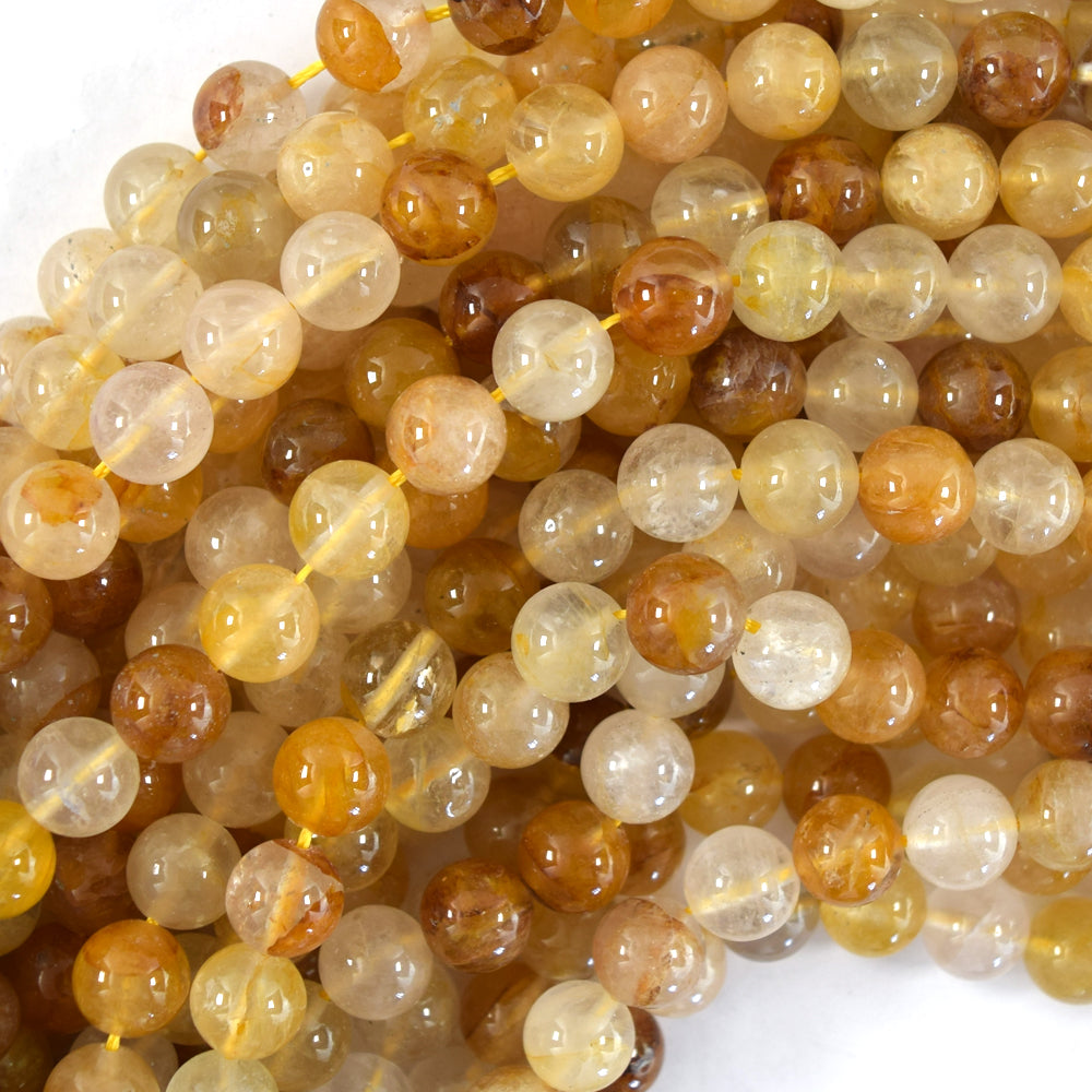 Natural Golden Healer Quartz Round Beads Gemstone 15.5" Strand 6mm 8mm 10mm