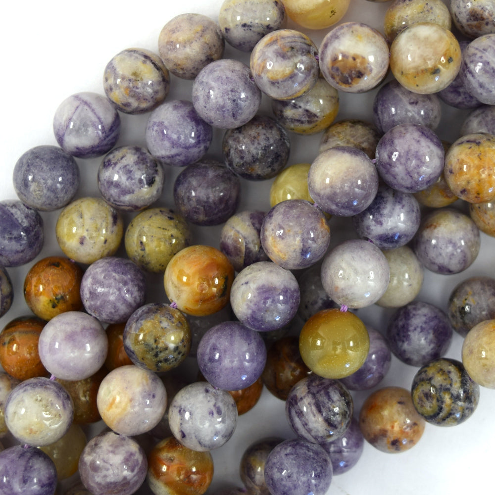 Natural Purple Flower Jasper Round Beads 15.5" Strand 4mm 6mm 8mm 10mm 12mm