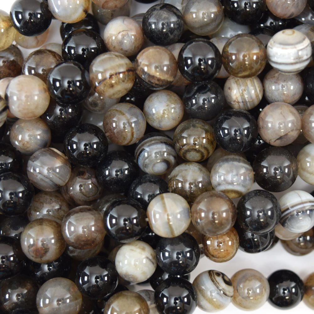 10mm black white sardonyx round beads 15.5" strand