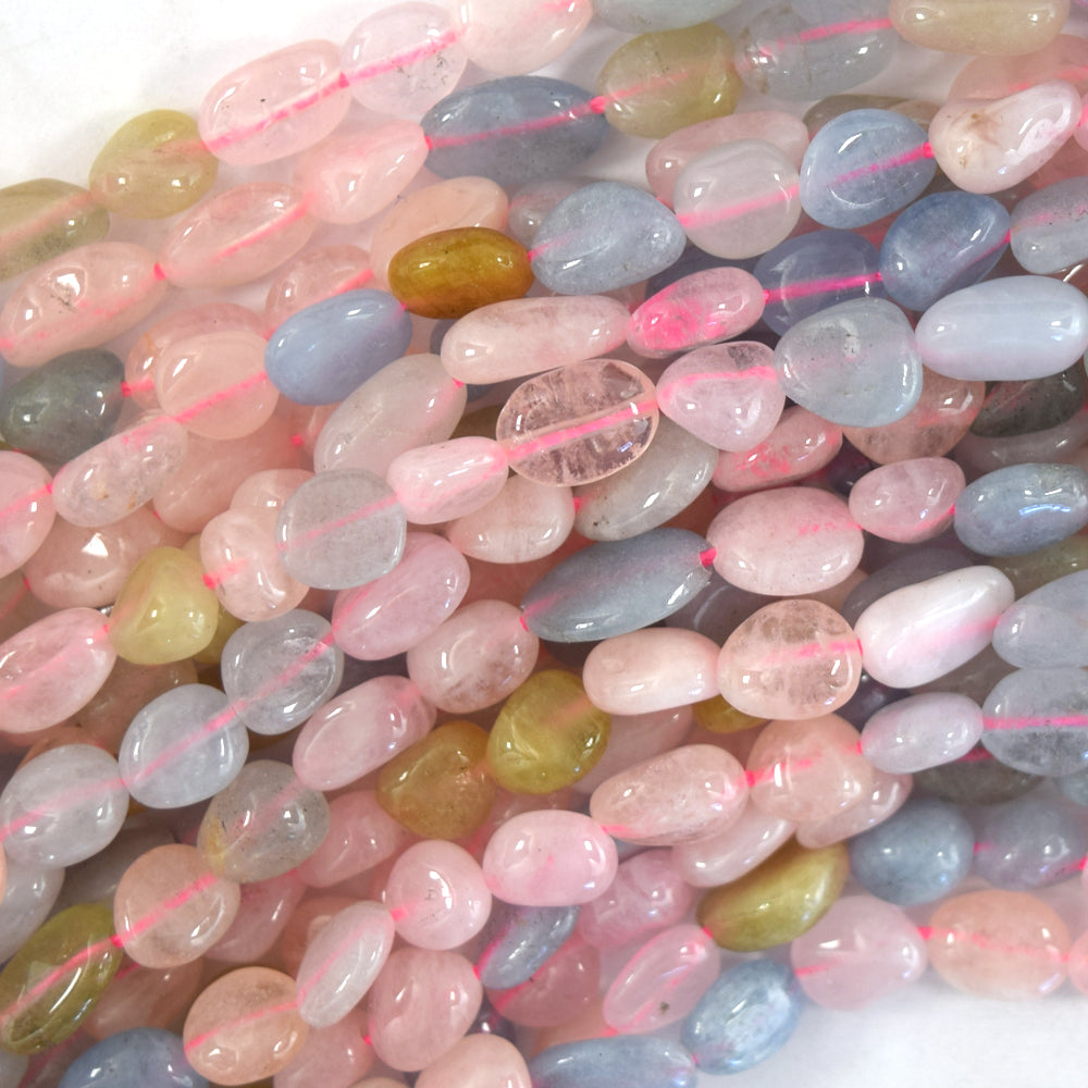 6mm - 8mm natural multicolor morganite pebble nugget beads 15.5" strand