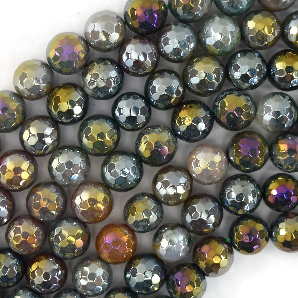Mystic Titanium Faceted Indian Agate Round Beads 15" Strand 6mm 8mm 10mm