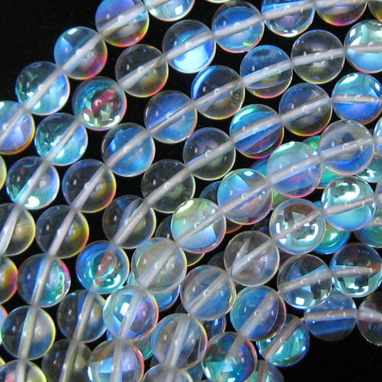 White Mystic Aura Quartz Round Beads Gmestone 15" Strand 6mm 8mm 10mm 12mm