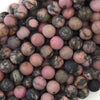 8mm matte black pink rhodonite round beads 15