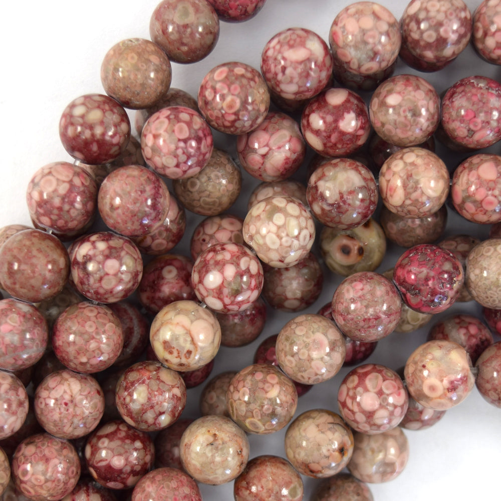 Pink Fossil Jasper Round Beads Gemstone 15" Strand 6mm 8mm 10mm