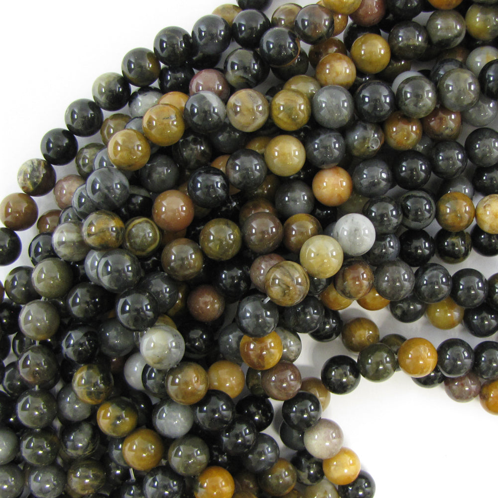 Natural Petrified Wood Agate Round Beads Gemstone 15" Strand 10mm 12mm S4
