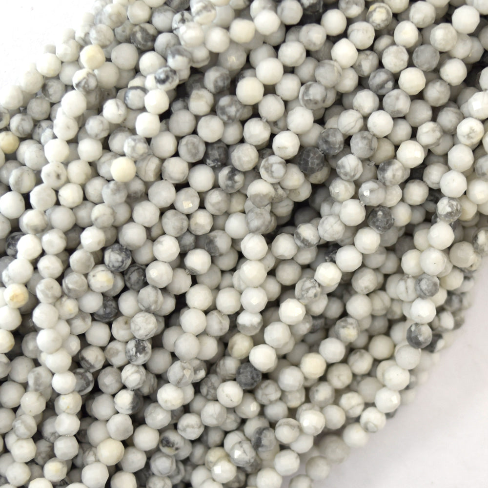 Natural Faceted White Howlite Round Beads 15.5" Strand 3mm 4mm 6mm 8mm 10mm 12mm