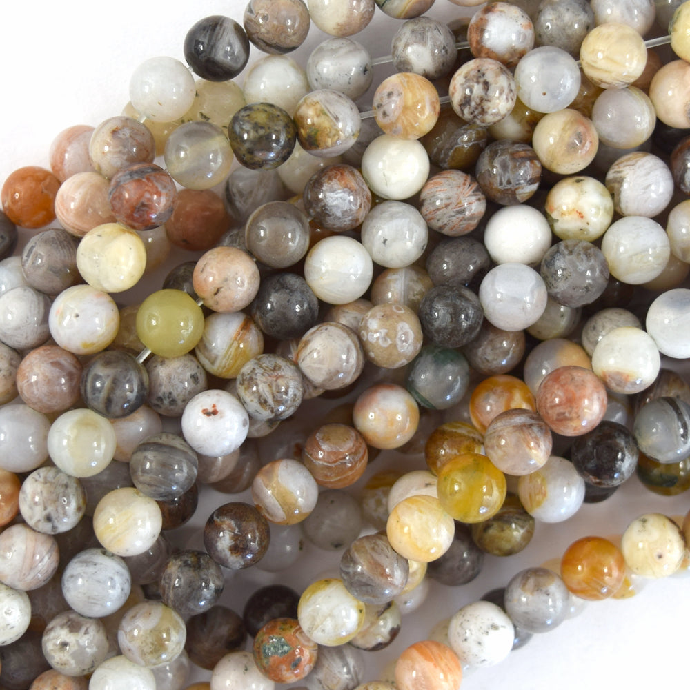 Natural Bamboo Leaf Agate Round Beads Gemstone 15" Strand 4mm 6mm 8mm 10mm 12mm