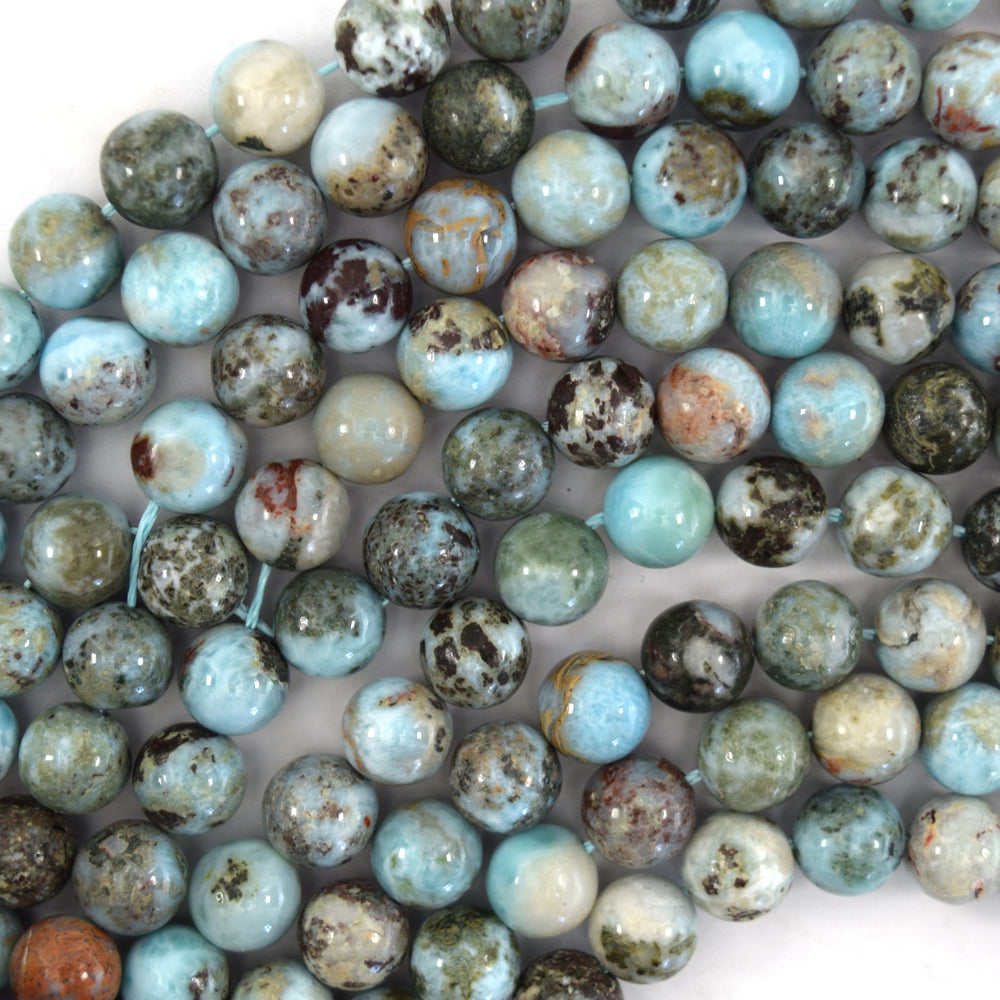 Natural Genuine Brown Blue Larimar Round Beads 15.5" Strand 6mm 8mm 10mm