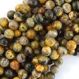 AA Natural Black Yellow Bumblebee Jasper Round Beads 15.5