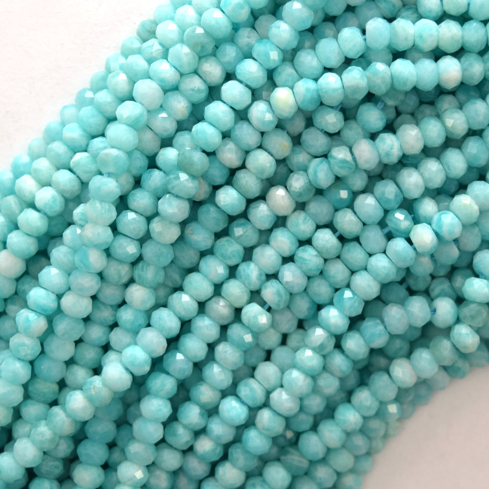 4mm faceted Russian green amazonite rondelle beads 15.5" strand