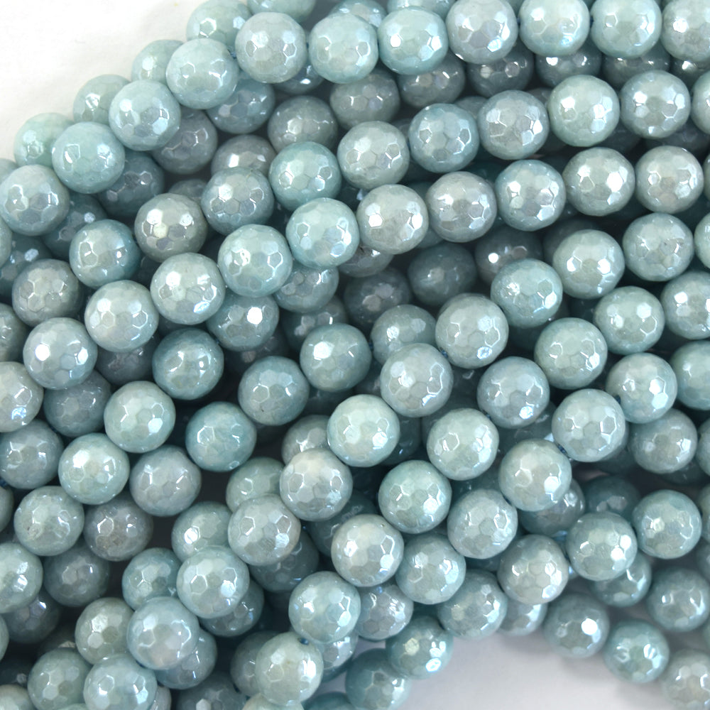 Mystic Titanium Faceted Blue Aquamarine Quartz Round Beads15" 6mm 8mm 10mm 12mm