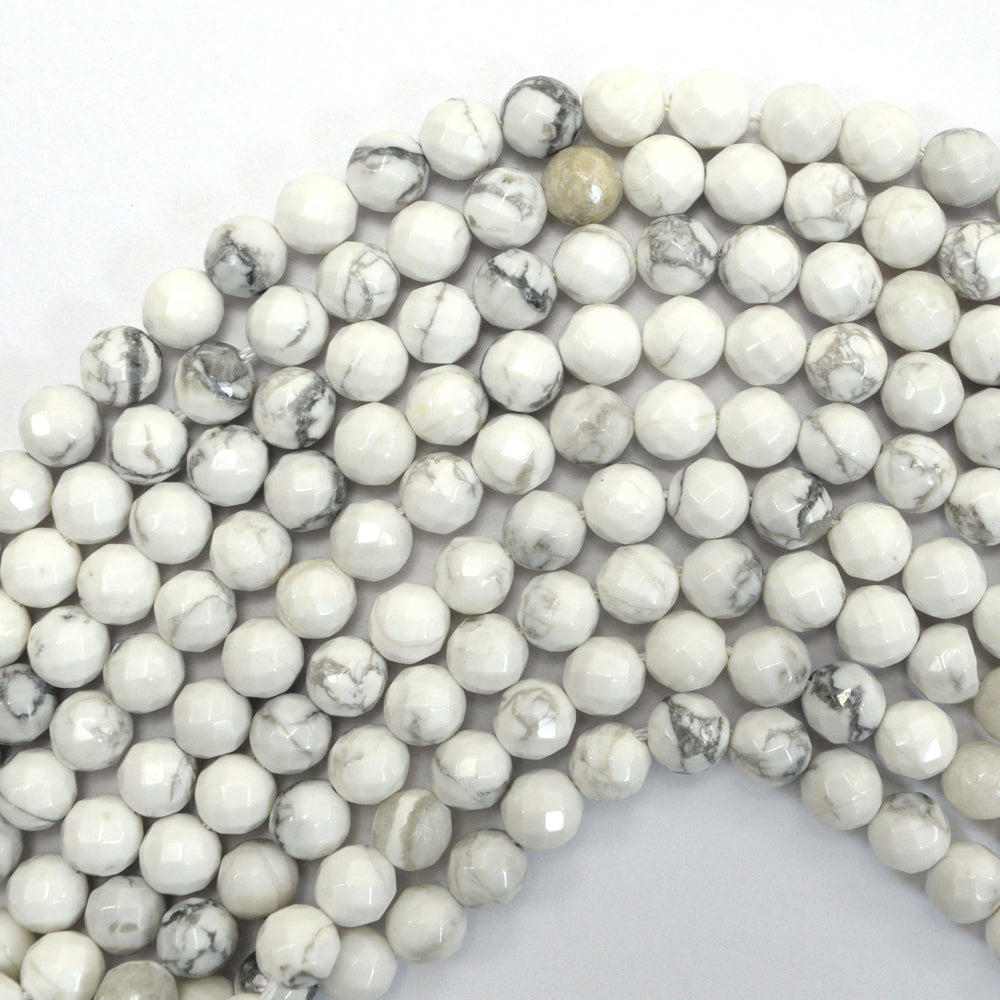 Natural Faceted White Howlite Round Beads 15.5" Strand 3mm 4mm 6mm 8mm 10mm 12mm