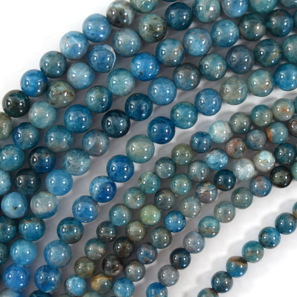 Natural Blue Apatite Round Beads Gemstone 15.5" Strand 6mm 8mm S2