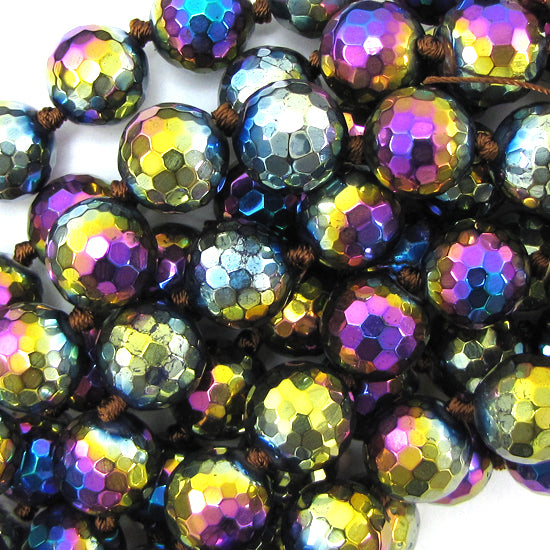 12mm faceted quartz round beads 14" strand rainbow