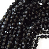 Star Cut Faceted Black Obsidian Round Beads 15.5