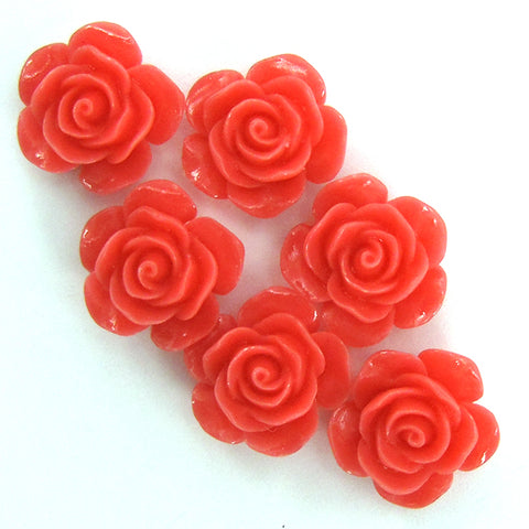 15mm synthetic coral carved chrysanthemum flower earring pair pink