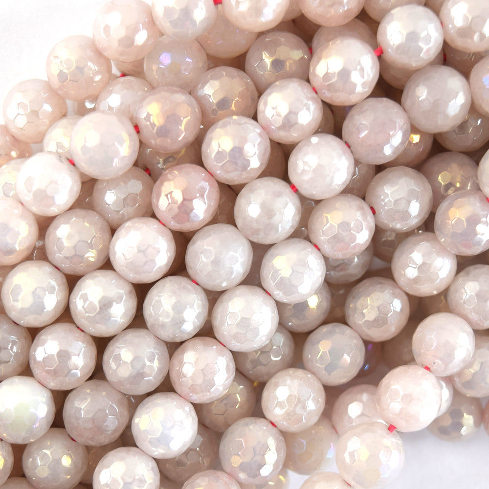 Mystic Titanium Faceted Pink Rose Quartz Round Beads 15" 6mm 8mm 10mm 12mm