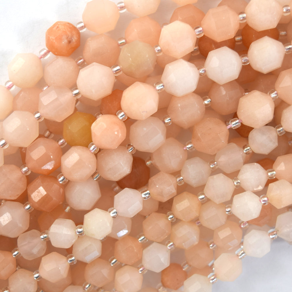 Natural Peach Aventurine Prism Double Point Cut Faceted Beads 15.5" 8mm 10mm