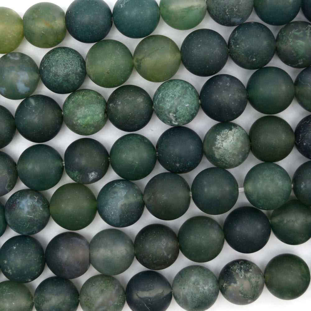 Natural Matte Green Moss Agate Round Beads 15" Strand 6mm 8mm 10mm 12mm