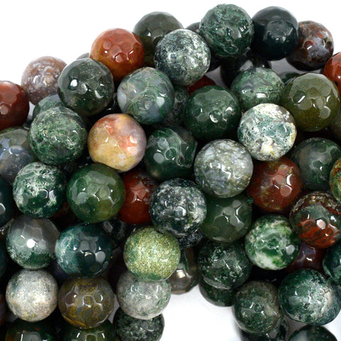 Natural Green Moss Agate Round Beads Gemstone 15" Strand 4mm 6mm 8mm 10mm 12mm